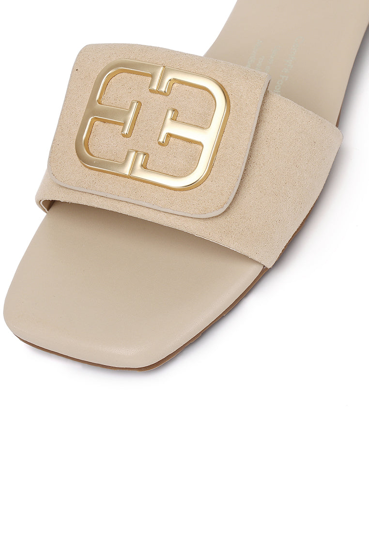 Stella Faux Suede Comfy Fit Footbed Microfiber Leather Sandals In Beige