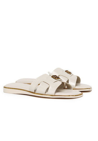 Debbie Croc-effect Comfy Fit Footbed Microfiber Leather Sandals In Beige