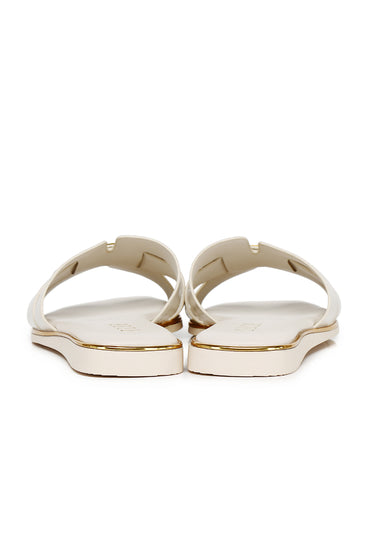Debbie Croc-effect Comfy Fit Footbed Microfiber Leather Sandals In Beige