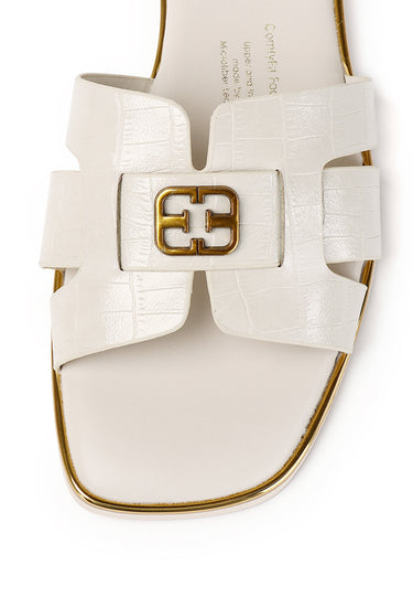 Debbie Croc-effect Comfy Fit Footbed Microfiber Leather Sandals In Beige