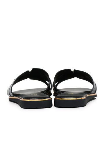 Debbie Croc-effect Comfy Fit Footbed Microfiber Leather Sandals In Black