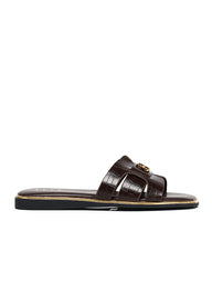 Debbie Croc-effect Comfy Fit Footbed Microfiber Leather Sandals In Espresso