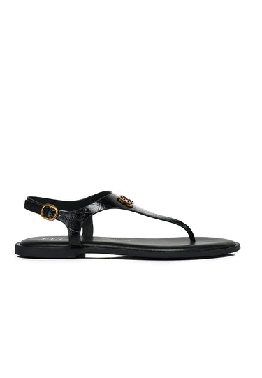 Dora Croc-effect Comfy Fit Footbed Microfiber Leather Sling-back Sandals In Black