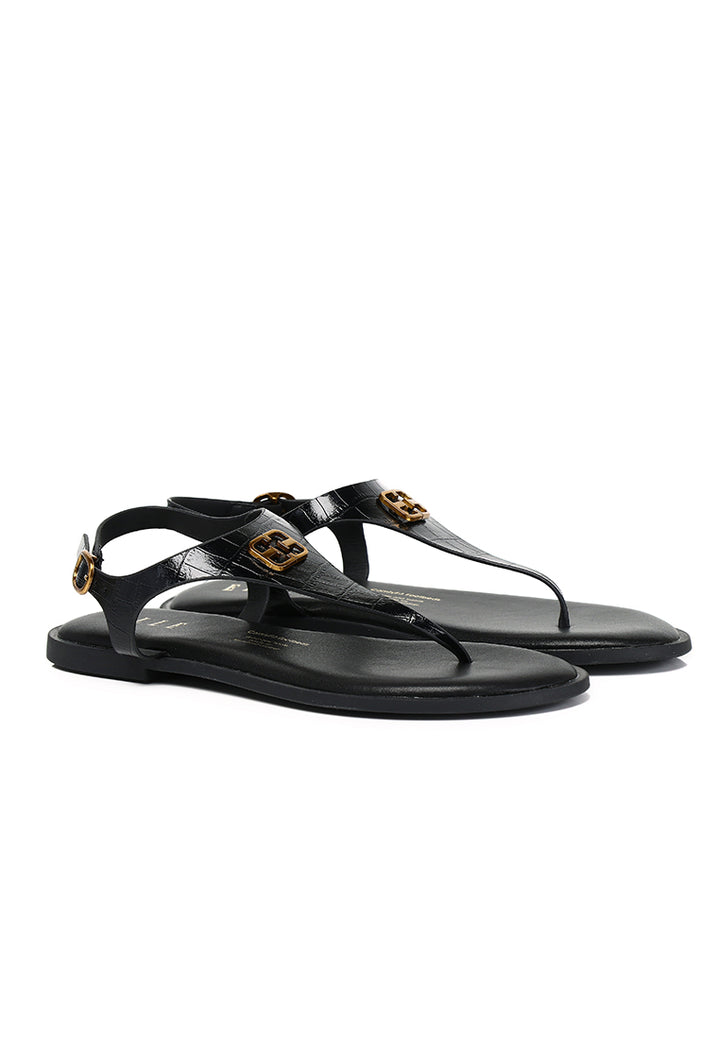 Dora Croc-effect Comfy Fit Footbed Microfiber Leather Sling-back Sandals In Black – alternate view