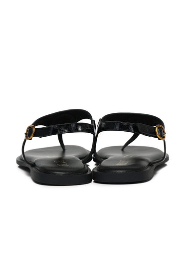 Dora Croc-effect Comfy Fit Footbed Microfiber Leather Sling-back Sandals In Black