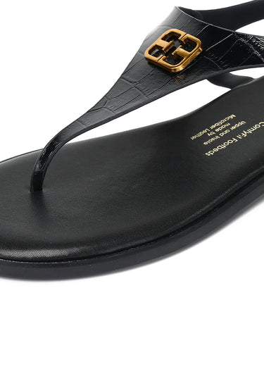 Dora Croc-effect Comfy Fit Footbed Microfiber Leather Sling-back Sandals In Black