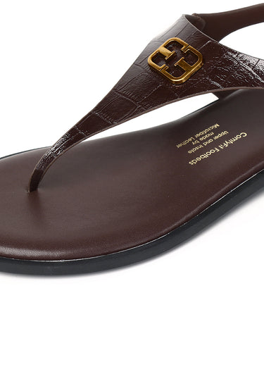 Dora Croc-effect Comfy Fit Footbed Microfiber Leather Sling-back Sandals In Espresso