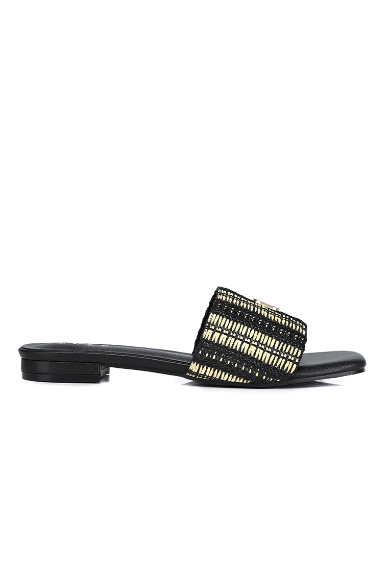 Violette Woven Comfy Fit Footbed Microfiber Leather Sandals In Black