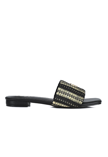 Violette Woven Comfy Fit Footbed Microfiber Leather Sandals In Black