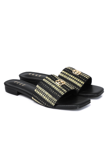 Violette Woven Comfy Fit Footbed Microfiber Leather Sandals In Black