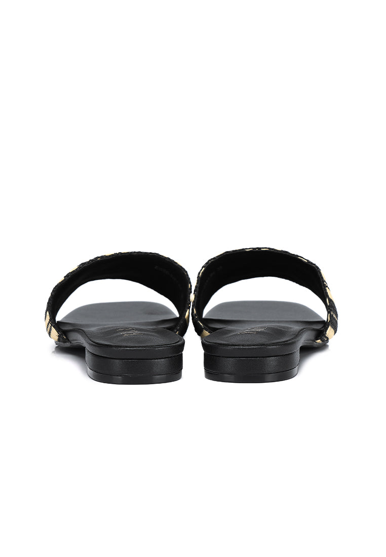 Violette Woven Comfy Fit Footbed Microfiber Leather Sandals In Black
