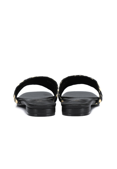 Violette Woven Comfy Fit Footbed Microfiber Leather Sandals In Black