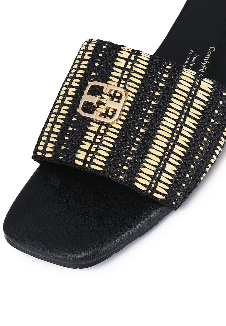Violette Woven Comfy Fit Footbed Microfiber Leather Sandals In Black