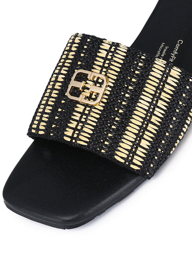 Violette Woven Comfy Fit Footbed Microfiber Leather Sandals In Black