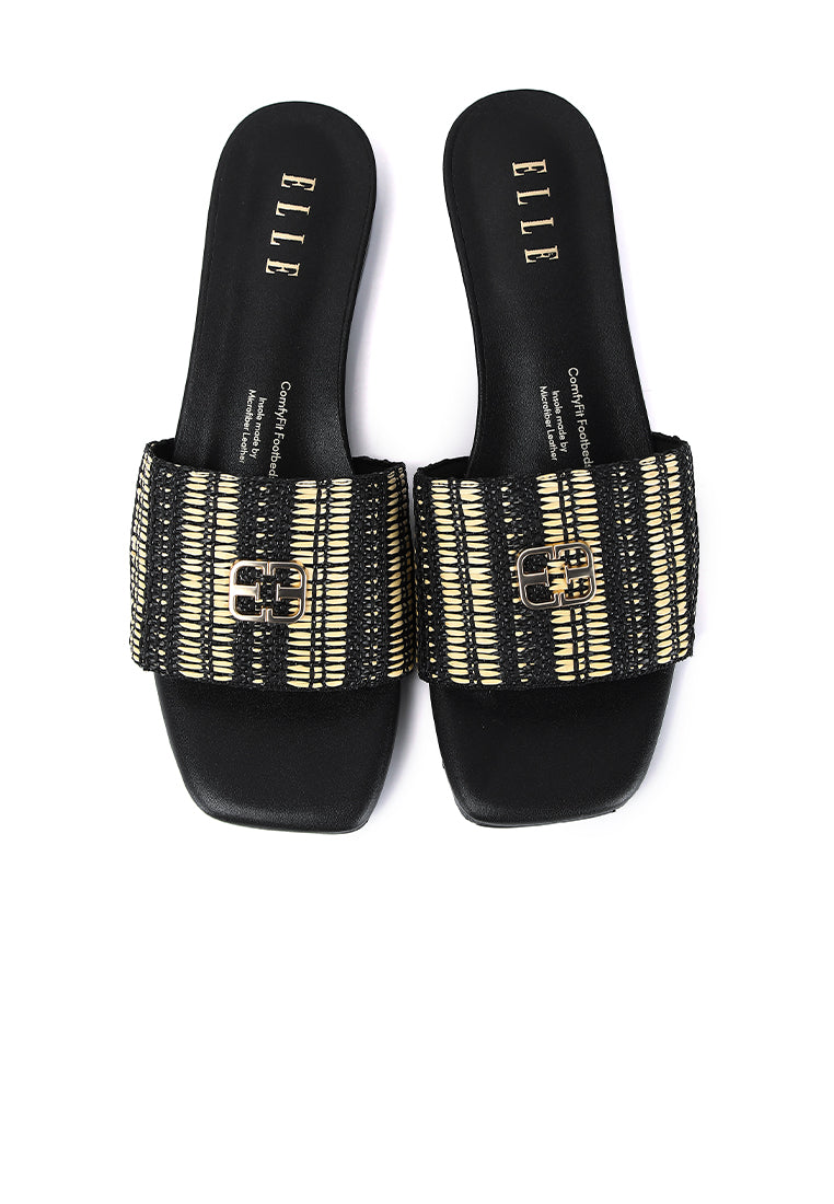 Violette Woven Comfy Fit Footbed Microfiber Leather Sandals In Black