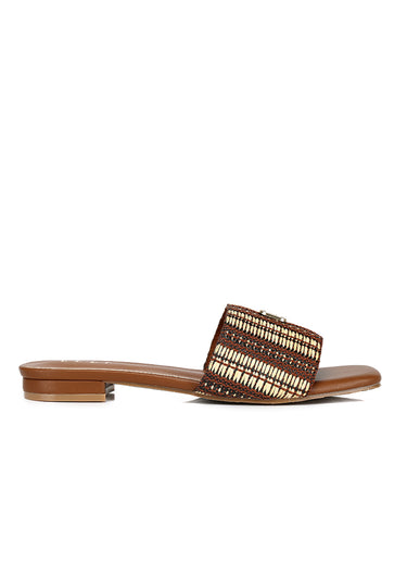 Violette Woven Comfy Fit Footbed Microfiber Leather Sandals In Brown