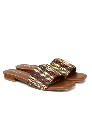 Violette Woven Comfy Fit Footbed Microfiber Leather Sandals In Brown