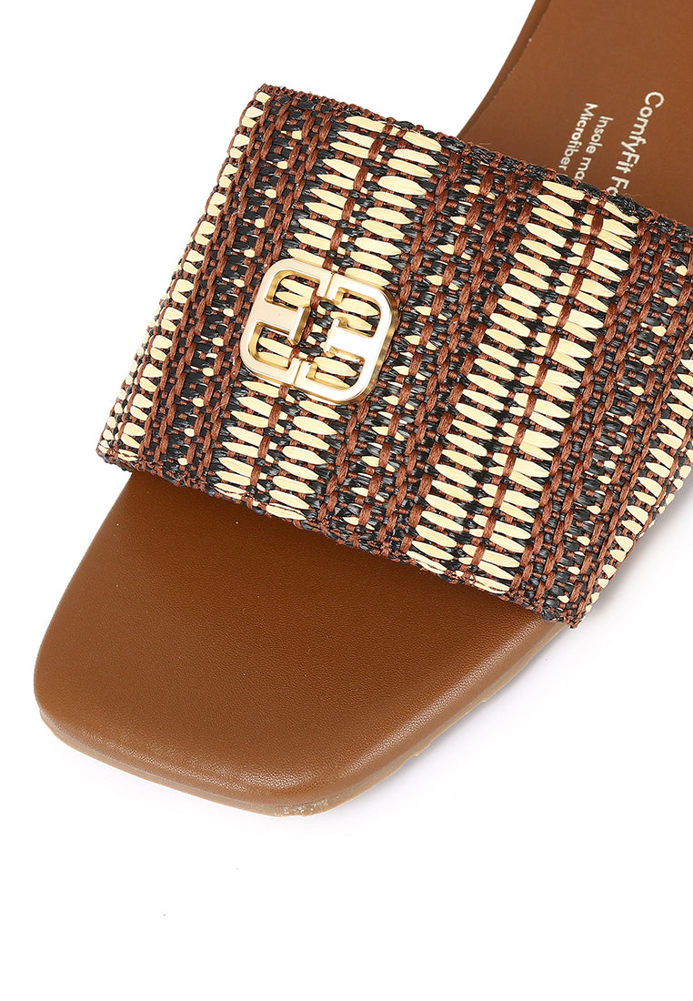 Violette Woven Comfy Fit Footbed Microfiber Leather Sandals In Brown