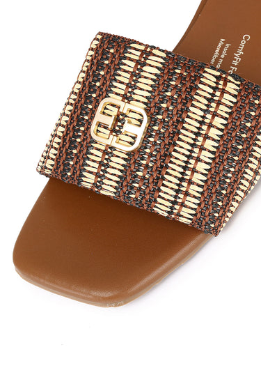Violette Woven Comfy Fit Footbed Microfiber Leather Sandals In Brown