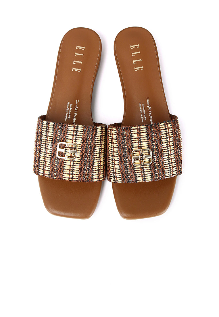 Violette Woven Comfy Fit Footbed Microfiber Leather Sandals In Brown