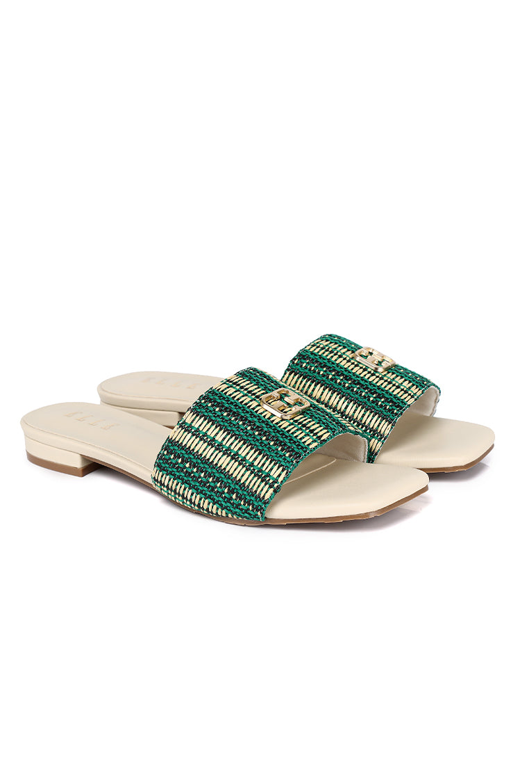 Violette Woven Comfy Fit Footbed Microfiber Leather Sandals In Emerald Green