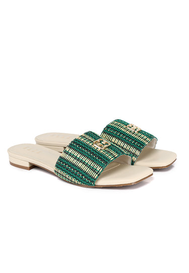 Violette Woven Comfy Fit Footbed Microfiber Leather Sandals In Emerald Green