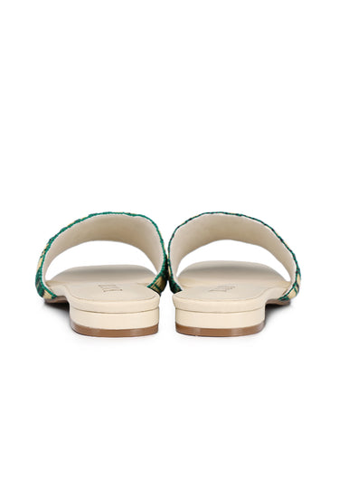 Violette Woven Comfy Fit Footbed Microfiber Leather Sandals In Emerald Green