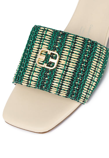 Violette Woven Comfy Fit Footbed Microfiber Leather Sandals In Emerald Green