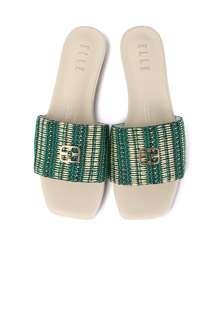 Violette Woven Comfy Fit Footbed Microfiber Leather Sandals In Emerald Green