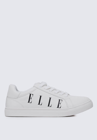 Elle Comfy Fit Footbed Microfiber Leather Sneakers In White