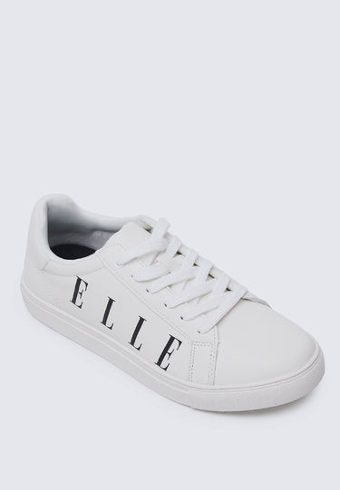 Elle Comfy Fit Footbed Microfiber Leather Sneakers In White