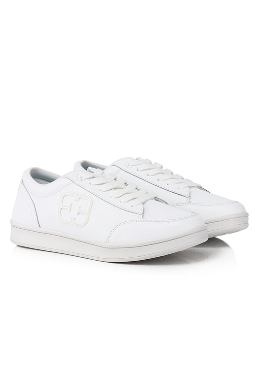 Clemence Comfy Fit Footbed Microfiber Leather Sneakers In White