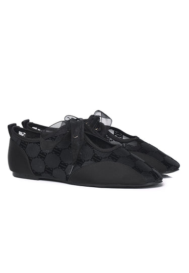 Sharpay Mesh Comfy Fit Footbed Microfiber Leather Ballet Sneakers In Black