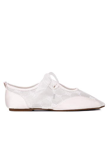 Sharpay Mesh Comfy Fit Footbed Microfiber Leather Ballet Sneakers In White