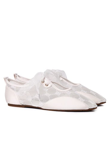 Sharpay Mesh Comfy Fit Footbed Microfiber Leather Ballet Sneakers In White