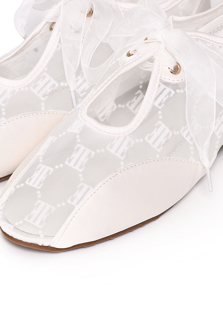 Sharpay Mesh Comfy Fit Footbed Microfiber Leather Ballet Sneakers In White