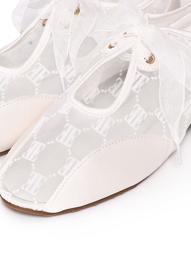 Sharpay Mesh Comfy Fit Footbed Microfiber Leather Ballet Sneakers In White