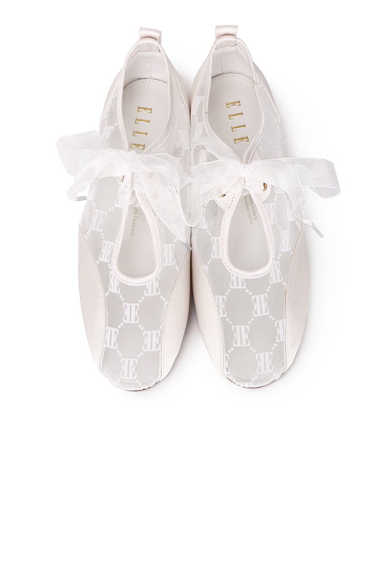Sharpay Mesh Comfy Fit Footbed Microfiber Leather Ballet Sneakers In White