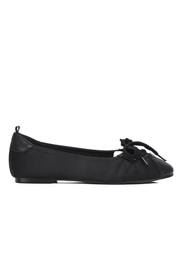 Young Comfy Fit Footbed Microfiber Leather Ballet Sneakers In Black