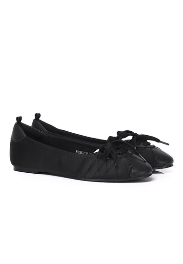 Young Comfy Fit Footbed Microfiber Leather Ballet Sneakers In Black