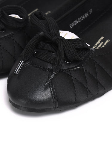 Young Comfy Fit Footbed Microfiber Leather Ballet Sneakers In Black