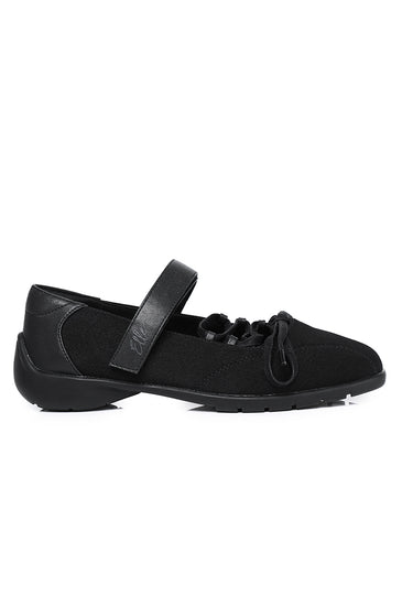 Leonie Comfy Fit Footbed Microfiber Leather Ballet Sneakers In Black