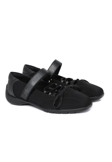 Leonie Comfy Fit Footbed Microfiber Leather Ballet Sneakers In Black