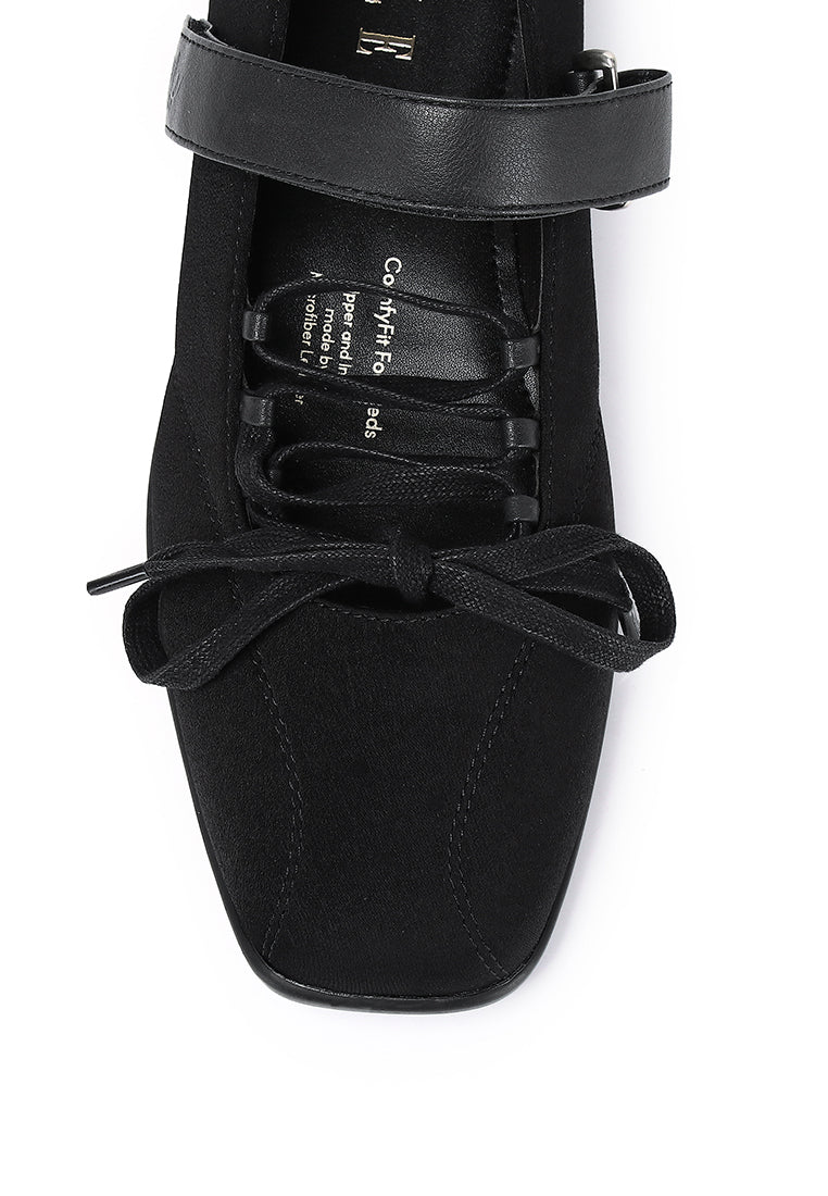 Leonie Comfy Fit Footbed Microfiber Leather Ballet Sneakers In Black