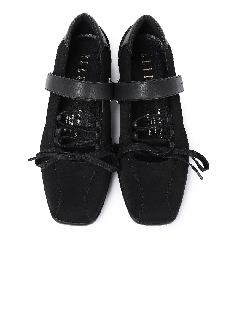 Leonie Comfy Fit Footbed Microfiber Leather Ballet Sneakers In Black
