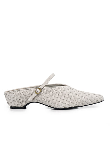 Fanny Woven Comfy Fit Footbed Premium Leather Wedges In Ash