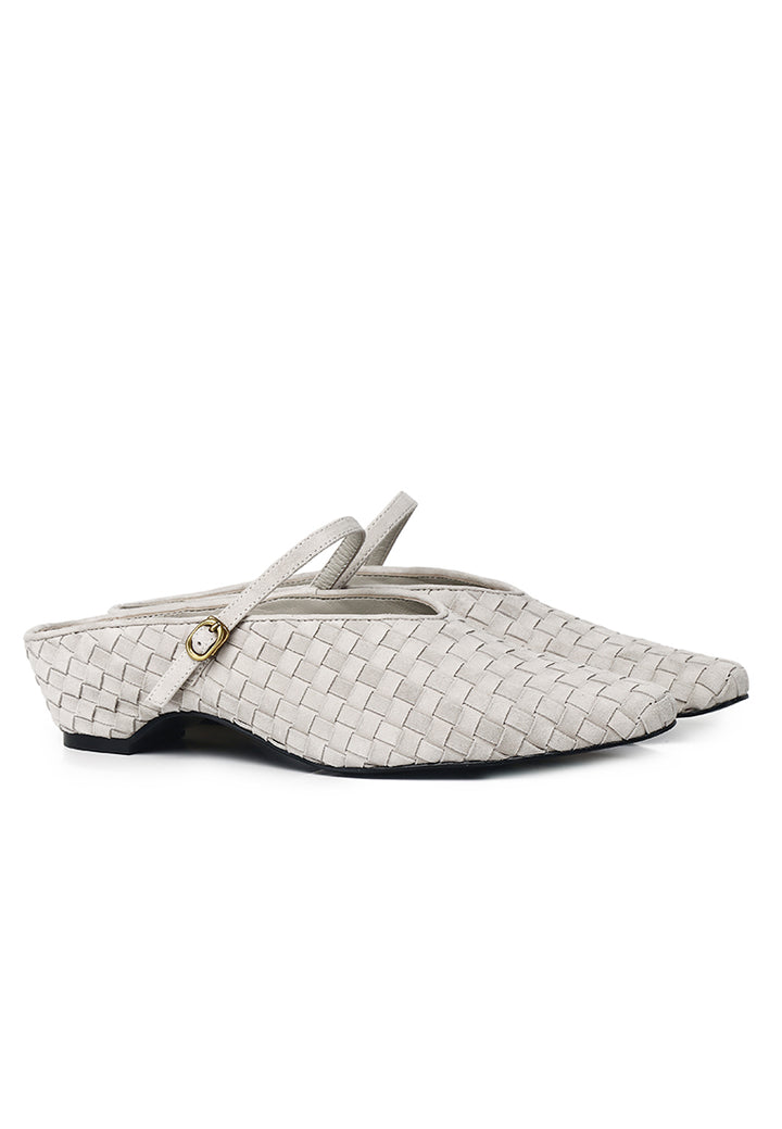 Fanny Woven Comfy Fit Footbed Premium Leather Wedges In Ash – alternate view