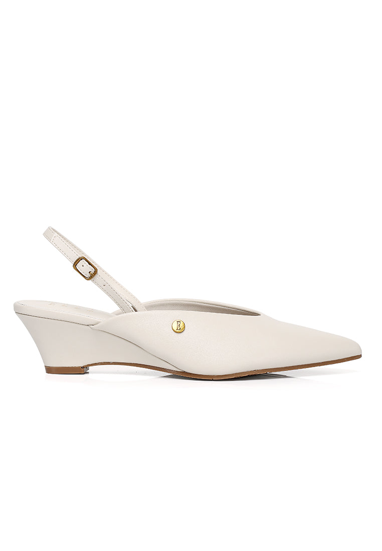 Lia Comfy Fit Footbed Microfiber Leather Wedges In Beige
