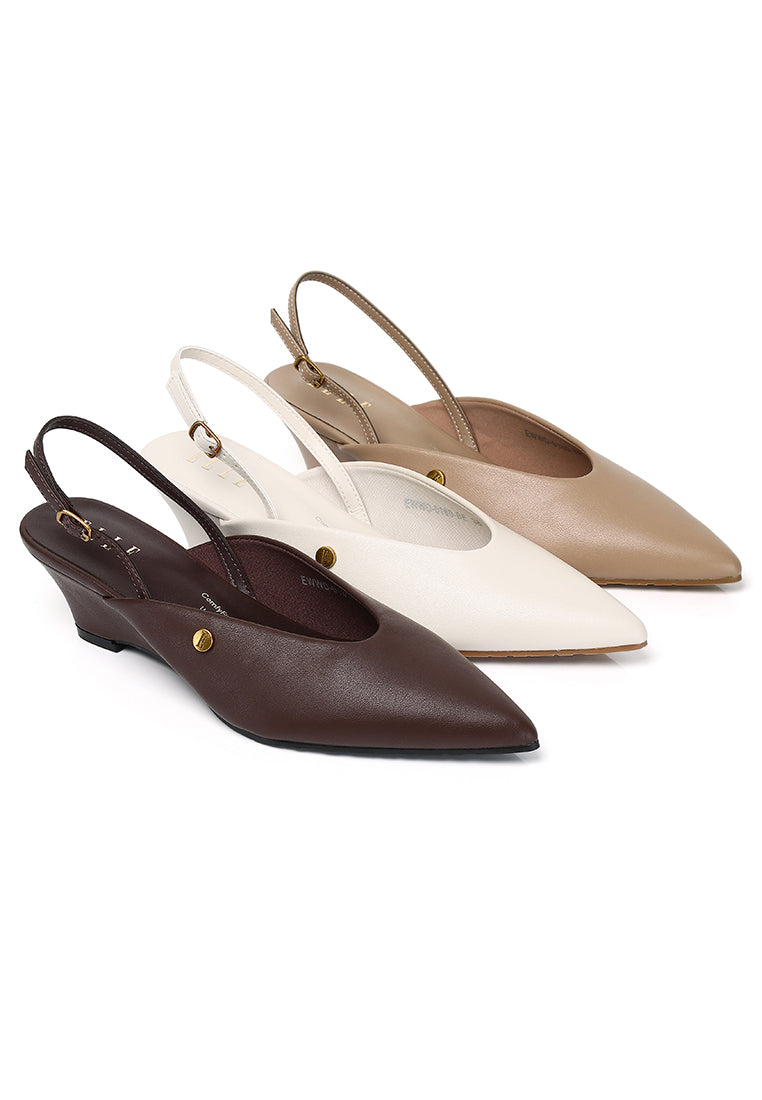 Lia Comfy Fit Footbed Microfiber Leather Wedges In Beige