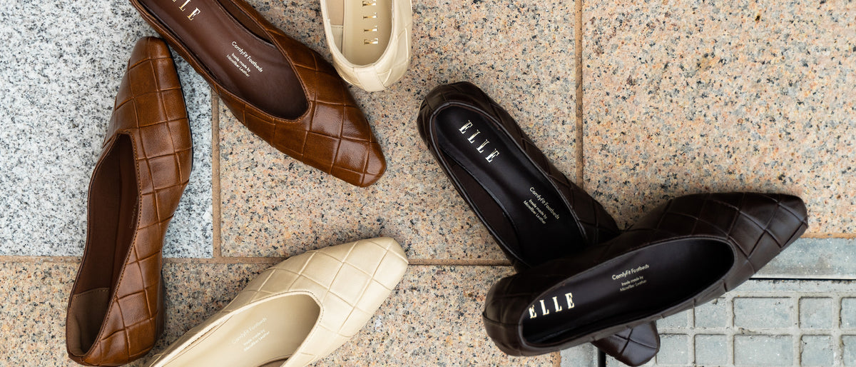 Quilted ballerinas showing the Comfy Fit footbed